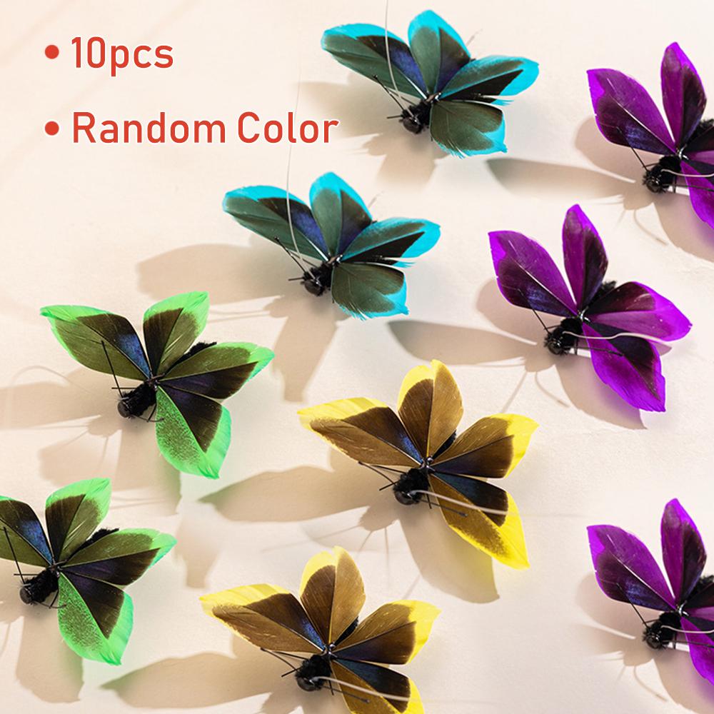 10pcs Mix Color Artificial Butterfly Feather Cat Teaser Stick Change Heads Cat Pet Toy