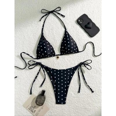 Bikini Sexy Set Bianco Nero Pois Costume da Bagno 2 Pezzi per Donne Stile Americano Bikini da Spiaggia