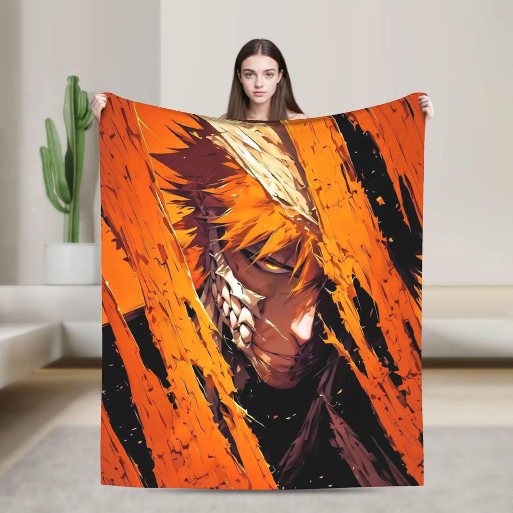 Super Soft Blanket Picnic BLEACH Anime Ichigo Throw Blanket Flannel Bedspread For Couch Chair Graphic Sofa Bed Cover
