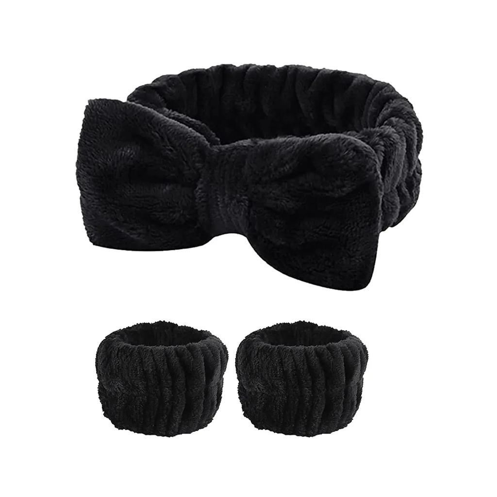1/2/3pcs Bow Headband Wristband Set Towel Elastic Soft Washing Face Shower Make Up Yoga Sports Skincare Headband For Women Girls
