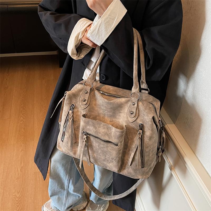 Vintage Women's PU Handbag, Simple Tote Bag, Large-capacity Messenger Bag, Fashionable Large-capacity Daily Handbag, Vintage Style