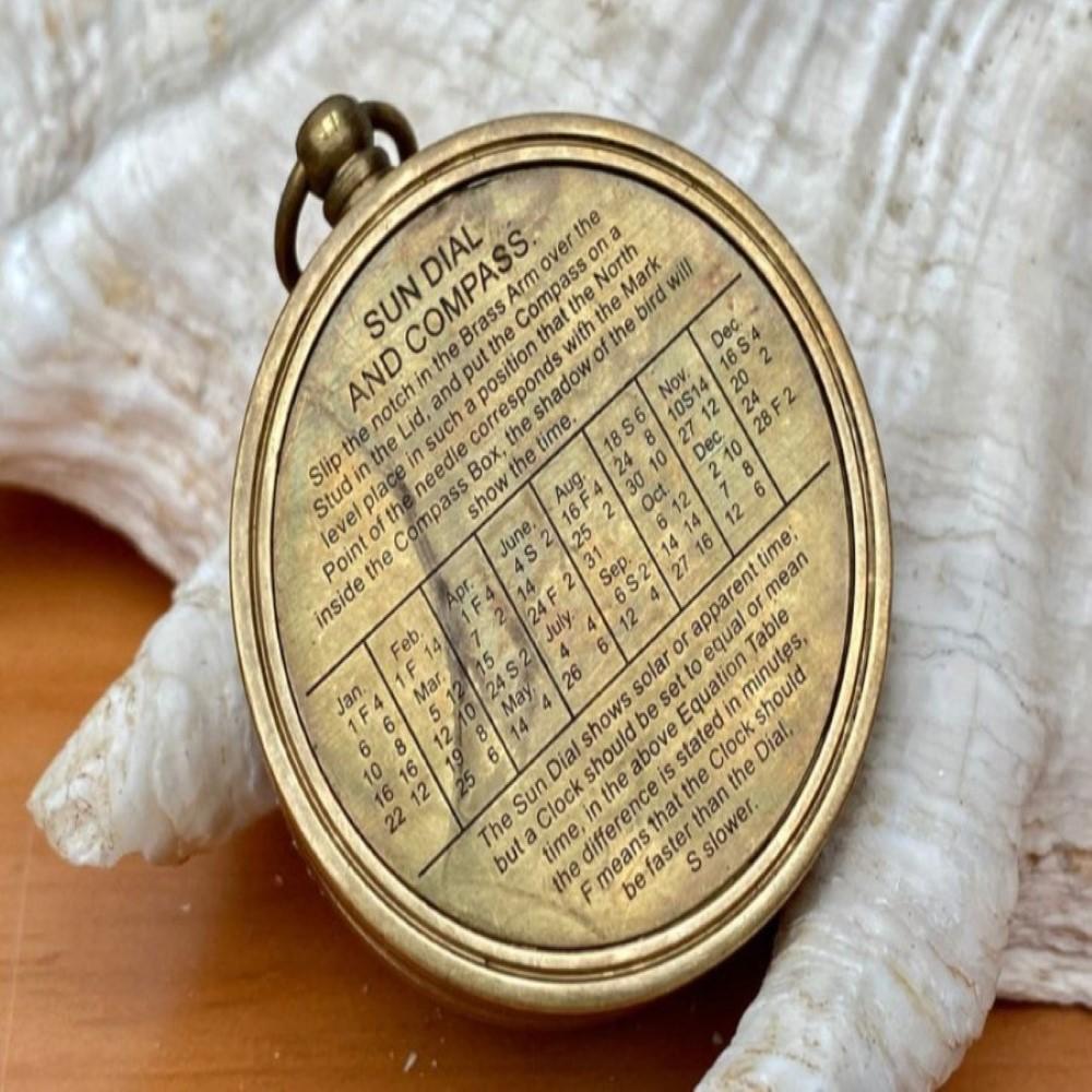 Handmade Brass Pocket Compass with Sundial – 5 cm Diameter | Royal Memorabilia | Steampunk Style | Queens Coronation Commemorative