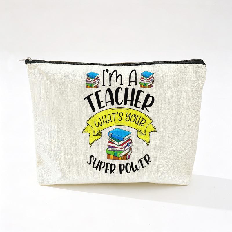 Teacher's Day Inspirational Slogan Makeup Bag - Portable Imitation Linen Zipper Pouch
