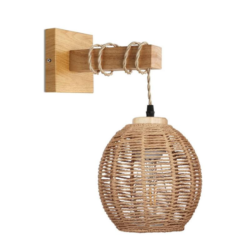 Bamboo Lantern Wall Lamp Natural Rattan Wicker E27 Chandeliers Hand-Woven Bamboo Room Decor Lampshades Wall Light Fixtures