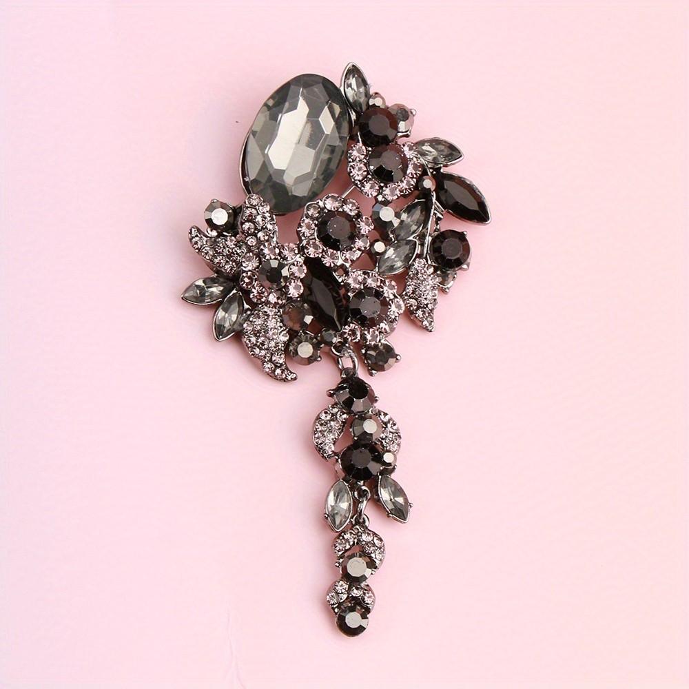 

New Vintage Heavy Industry Wind Rhinodiamond Flower Long Brooch Female Fashion Light Luxury Exaggerated Coat Corsage чёрный