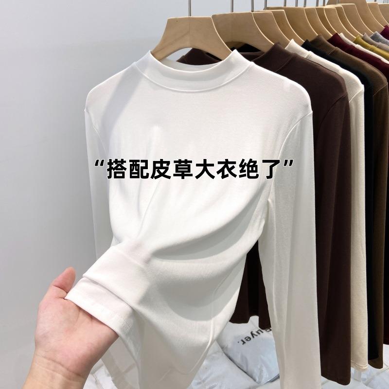 Warm polished small stand-up collar bottoming shirt for women's spring slim-fit long-sleeved T-shirt thin velvet basic top