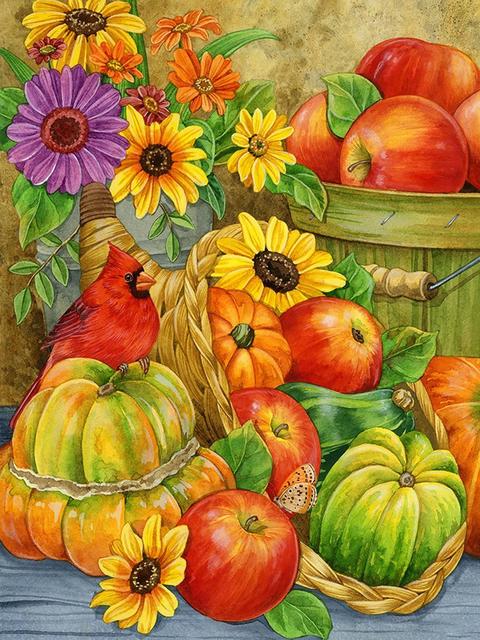 Full Diamond Embroidery Pumpkin Flower Painting Fruit Full Square Mosaic Thanksgiving Landscape Cross Stitch Handicraft