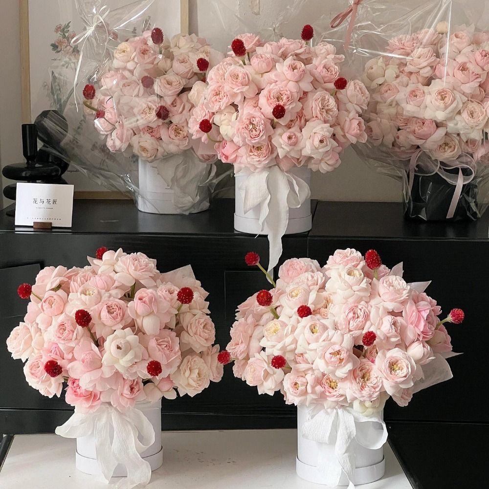 Round Flower Gift Box Solid Color Cardboard Gift Packaging Paper Box Silver Flower Arrangement Bucket Wedding Party Decoration