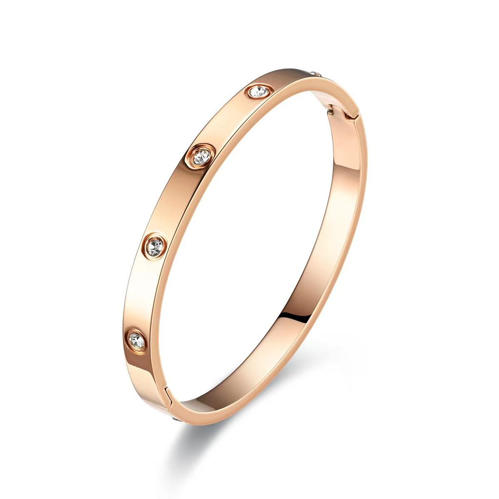 Luxury Women's Stainless Steel 18K Gold Plated Bracelet Waterproof Design with Roman Numeral Inlaid Zirconia for Gift