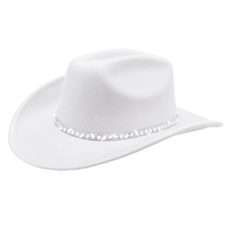 Sparkling Rhinestones Belt Western Cowboy Hats In Comfortable Woolen For Music Festivals And Outdoor Adventures