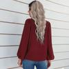 Women Autumn Solid Color Round Neck Pullover Loose Long Sleeve T Shirt Top