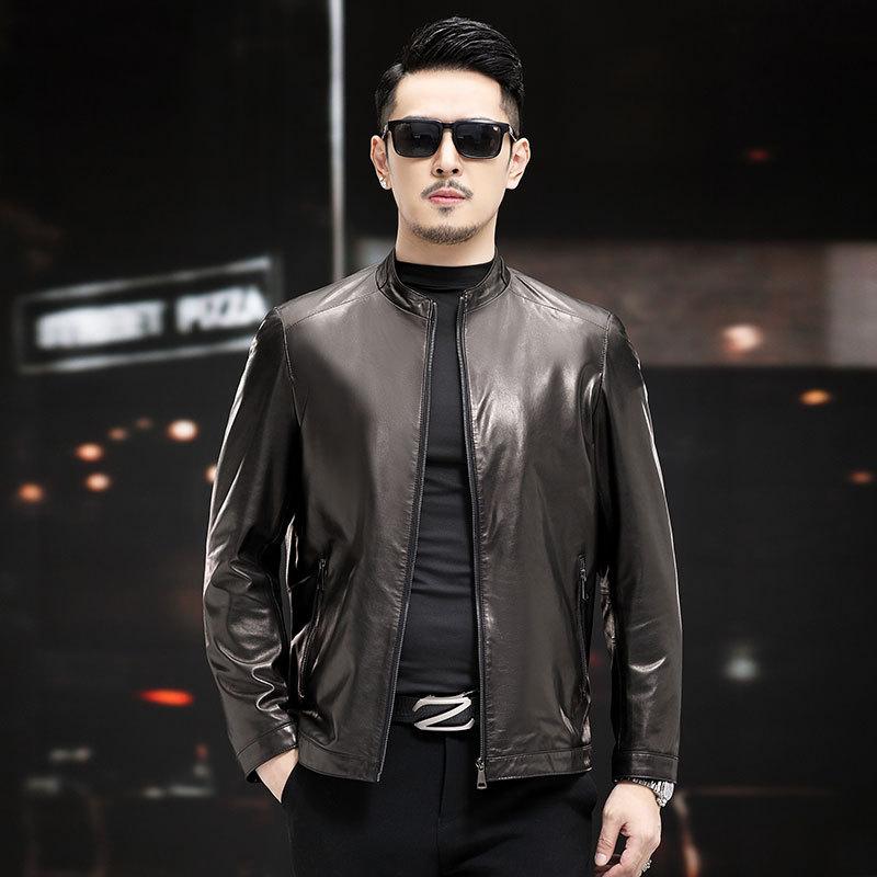 

Новая мужская куртка из натуральной кожи на весну и осень, тонкая кожаная куртка с воротником-стойкой, простая одинарная куртка из овчины растительного дубления 4XL