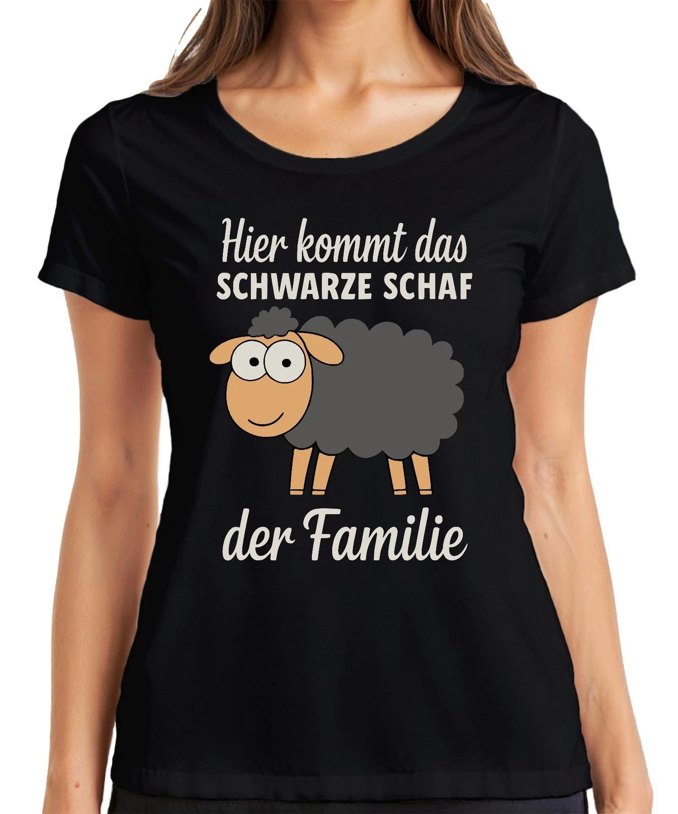 Hier kommt das schwarze Schaf der Familie lustiger Statement Spruch Damen T-Shir M