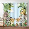 Safari Animals Window Curtain Cartoon Jungle Forest Print Curtains Home Decor Drapes For Baby Children Bedroom Living Room 2pcs