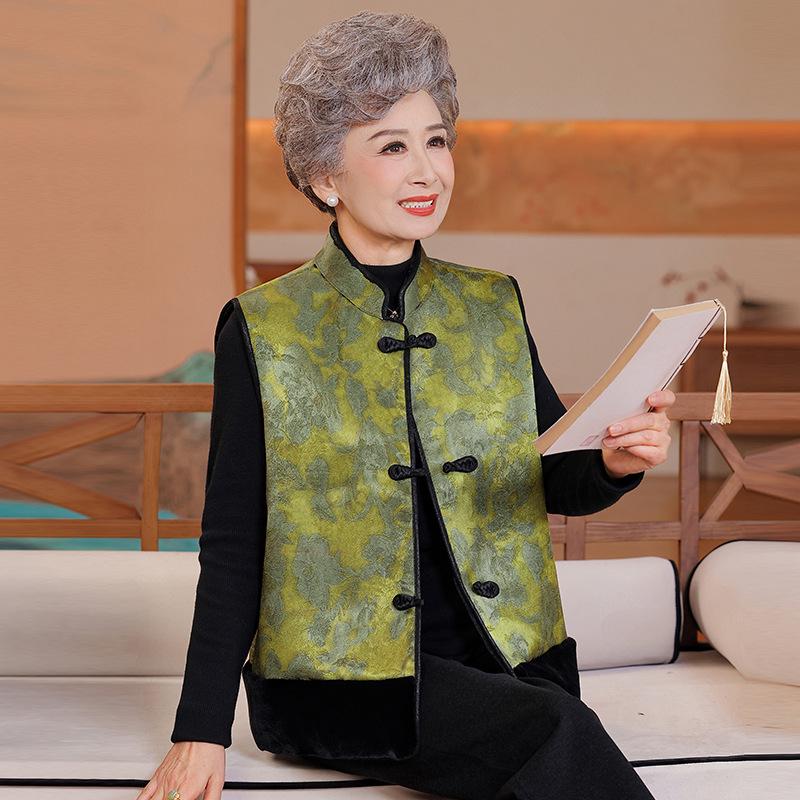 

Chinese-Style Fleece Vest for Middle-Aged and Elderly Women – Stylish Sleeveless Jacket for Autumn and Winter. 3XL [145-160 lbs]