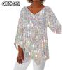QICED Women's Fashion Casual 3/4 Sleeves  V Neck Blouses & Shirts