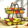 Removable Double Layer Fruit Basket With Wooden Handle Stylish Iron Storage Basket For Kitchen And Living Room Organization