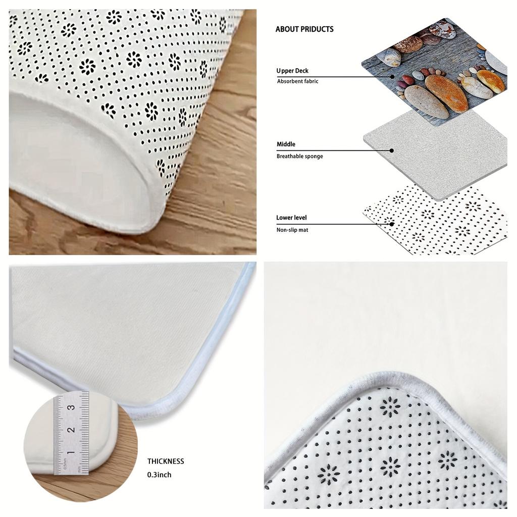 Wood Grain Pebbles Pattern Soft Kitchen Rug Anti-Fatigue Kitchen Rug Waterproof Non-Slip Rugs Set Runner Rug Bedside Rug Absorbent Carpet For Kitchen