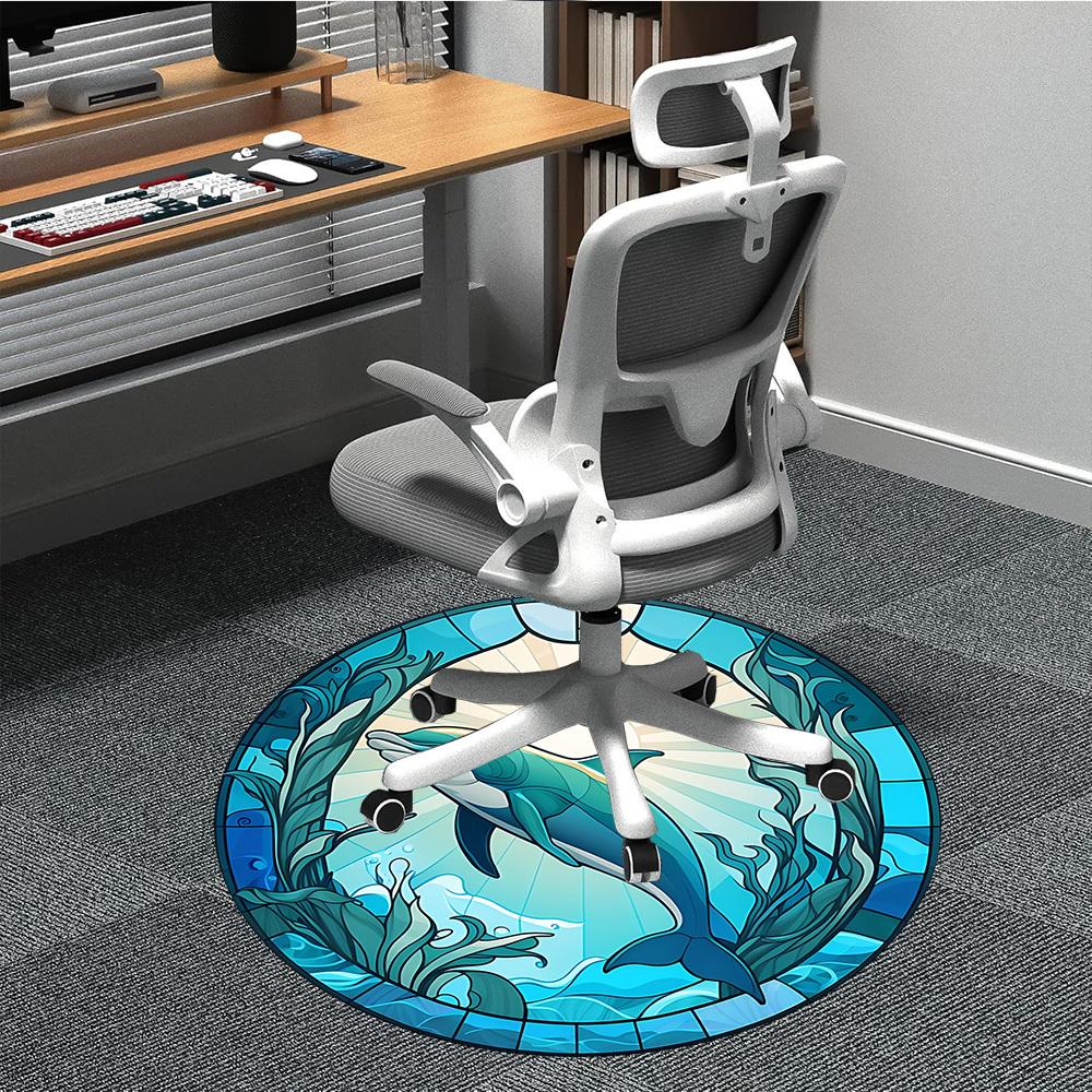 

1pc Dolphin Stained Glass Chair Carpet for Office Non-Slip, Machine Washable Rug for Office, Room - Holiday Decor, Machine Made yy251016175 80cm by 80cm