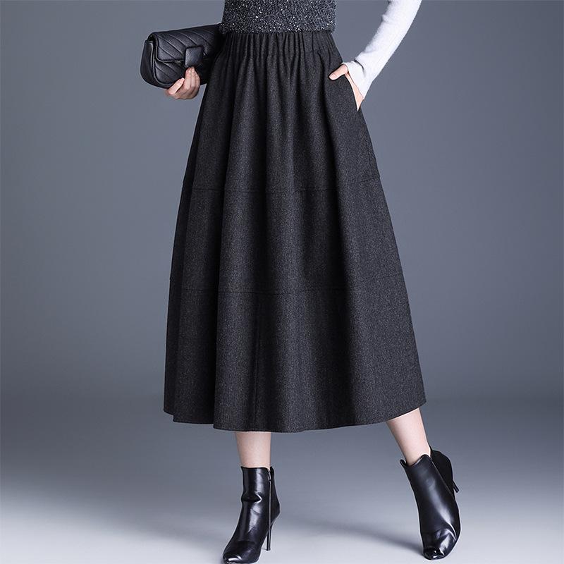 Women's Woolen A-line High Waist Midi Skirt: Thick, Fashionable Autumn/Winter Style
