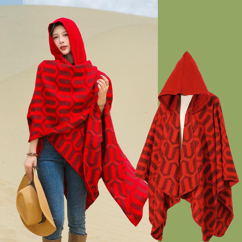 

Фото путешествия вязаная шаль живописный капюшон шарф накидка накидка шаль для женщин 130*150CM красный