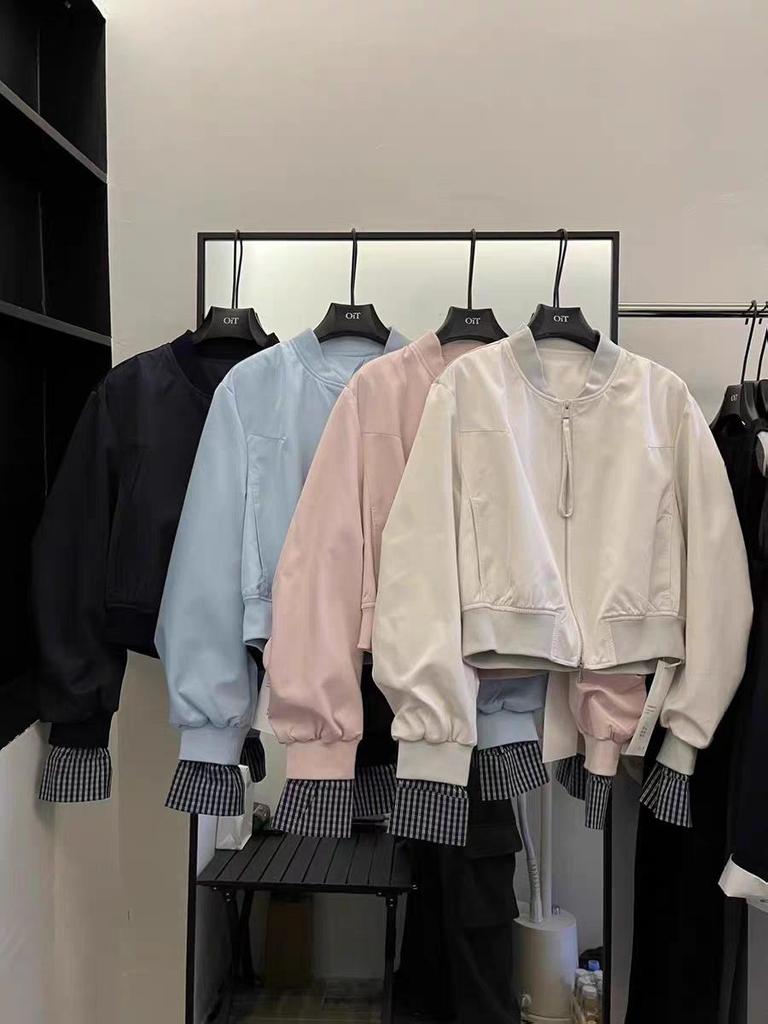 Korean-Style Pink Spliced Women's Baseball Jacket - Trendy Spring 2025 Edition