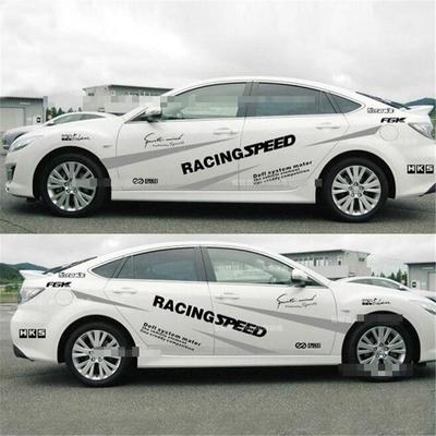 Autocollant latéral de voiture à rayures de course de couleur gris-noir