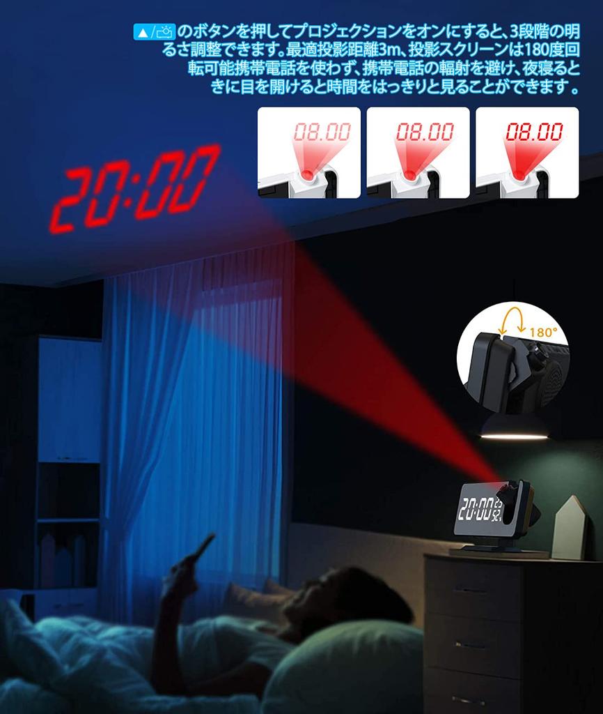 Shengshou Digital LED Alarm Clock with Projection Function, Non-Radio Controlled, Thermometer/Hygrometer, Snooze, FM Radio, Mirror, Mobile Phone Charg