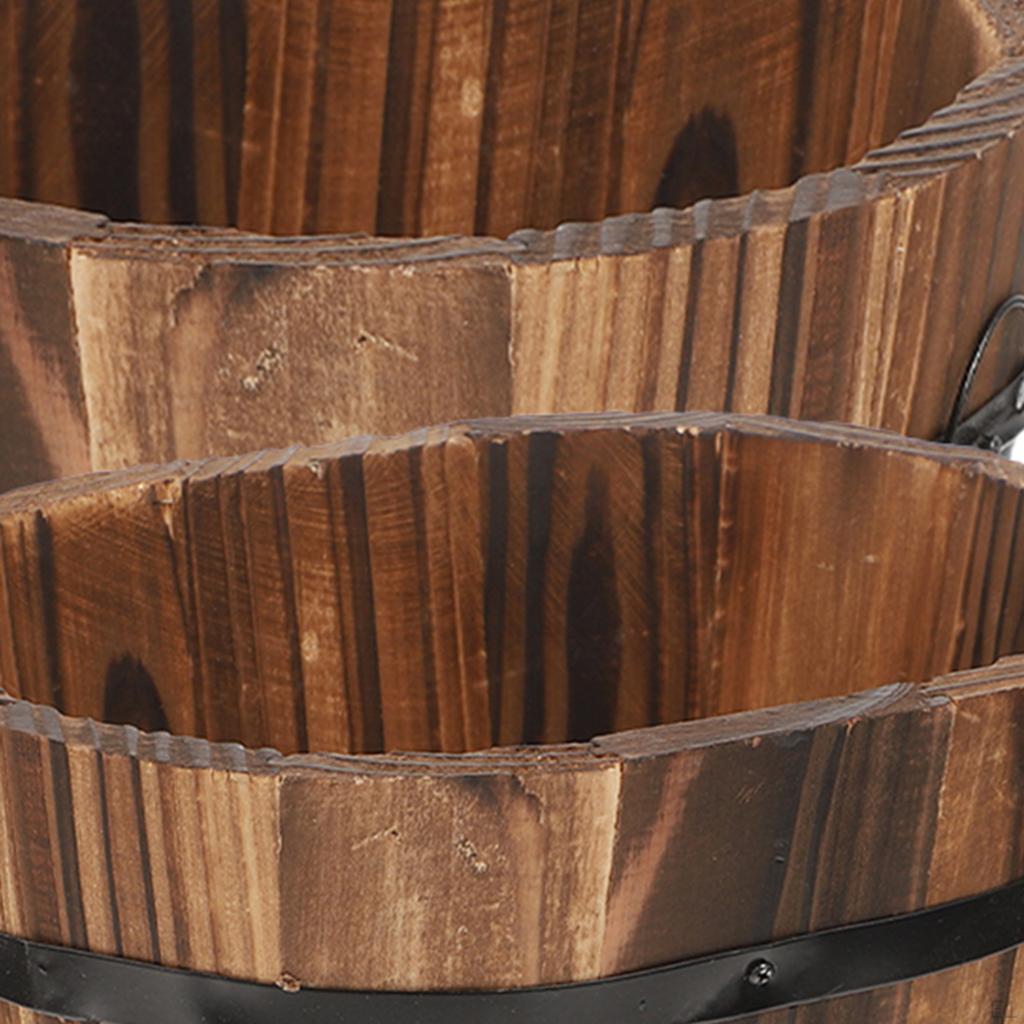 2x Wood Flower Pots Flowerpots Retro Decorative Plant Wooden Bucket Planter Barrels for Table