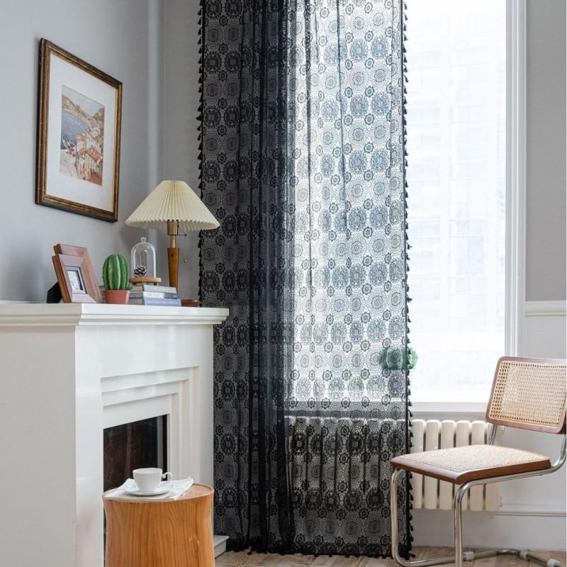 White Jacquard Sheer Curtain With Cutout Living Room Bedroom Dining American Country Style