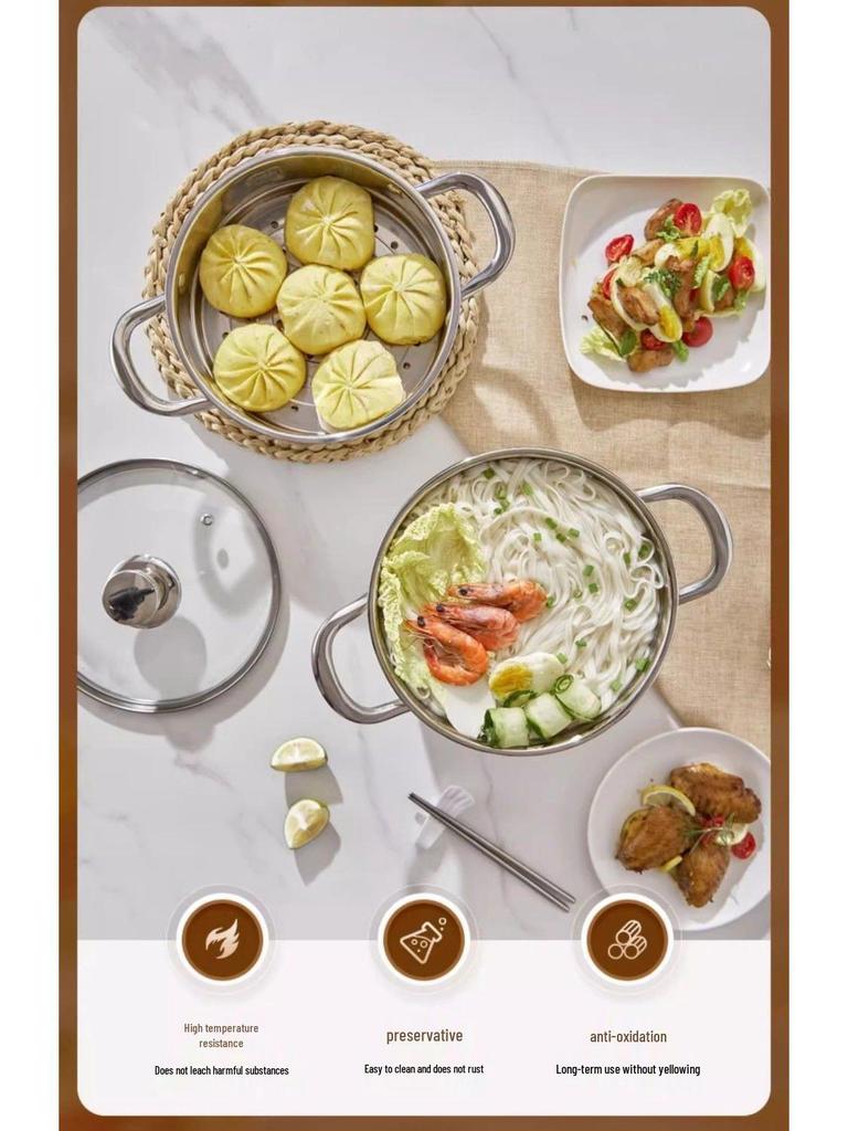 Europäischer Stil 304 Edelstahl Suppentopf - Dickwandig, Induktions- und Gasherd-kompatibel, Doppelohr-Design, Lebensmittelgeeignetes Kochgeschirr.