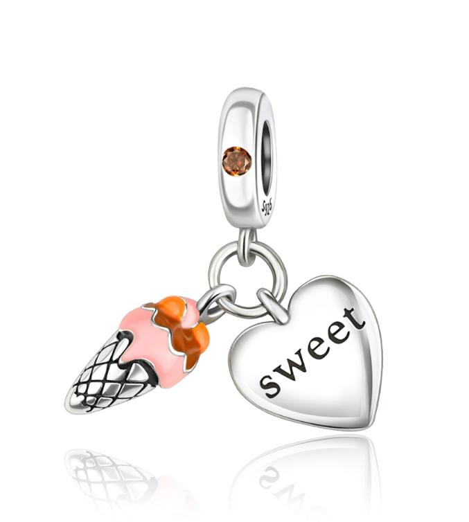 925 Silver Food Series Charms Beads Coffee Cup Bread Cake Ice Cream Pendant Fit Bracelet Necklace Women DIY Fine Gifts
