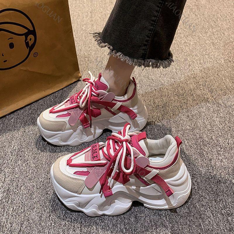 Fashion Women Platform Sneakers Spring Autumn Women Casual Sport Shoes Mesh Breathable Sneakers Thick Sole Color Blocking Tennis Shoes