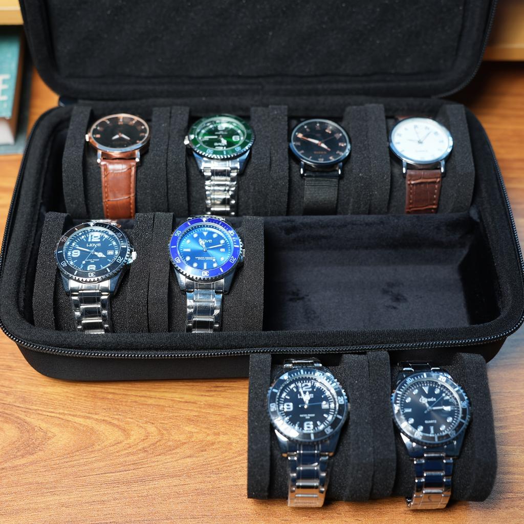 8 slots watch box, watch storage organizer,hardshell watch travel case, hold 8pcs,men Women's watches,with foam padding,handle