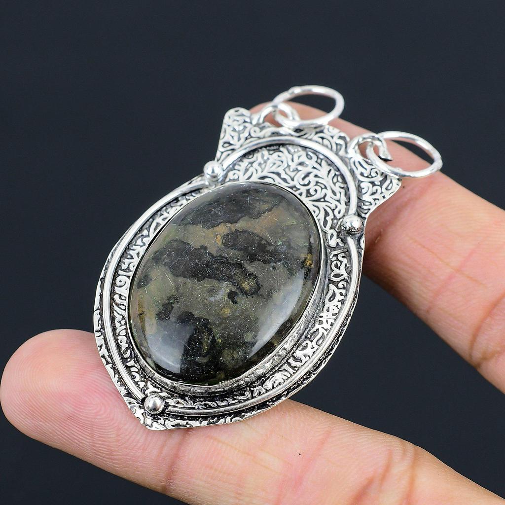 Natural Gabbro Jasper Gemstone Jewelry 925 Sterling Silver Pendant For Girls