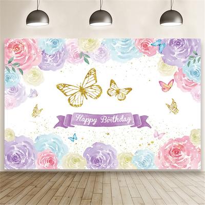 Pink Butterfly Flower Birthday Backdrop, Baby Shower, Birthday Party, Stage Decoration Banner, Photography Backdrop