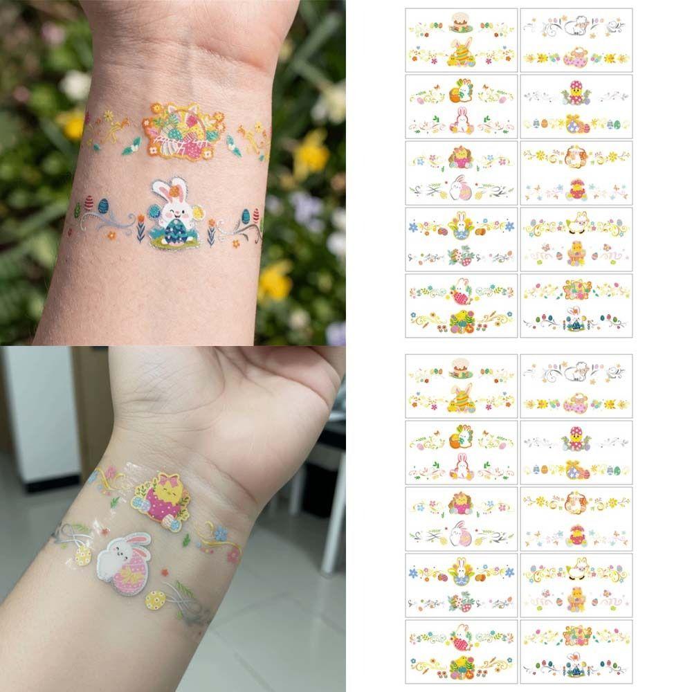 Wrist Arm Face Leg Face Temporary Tattoo Rabbit Carrot Eggs Flower Freckle Tattoo Easter Day