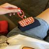 Red checkered small bag cute and exquisite headphone bag denim canvas can be hung on the bag small bag portable pendant