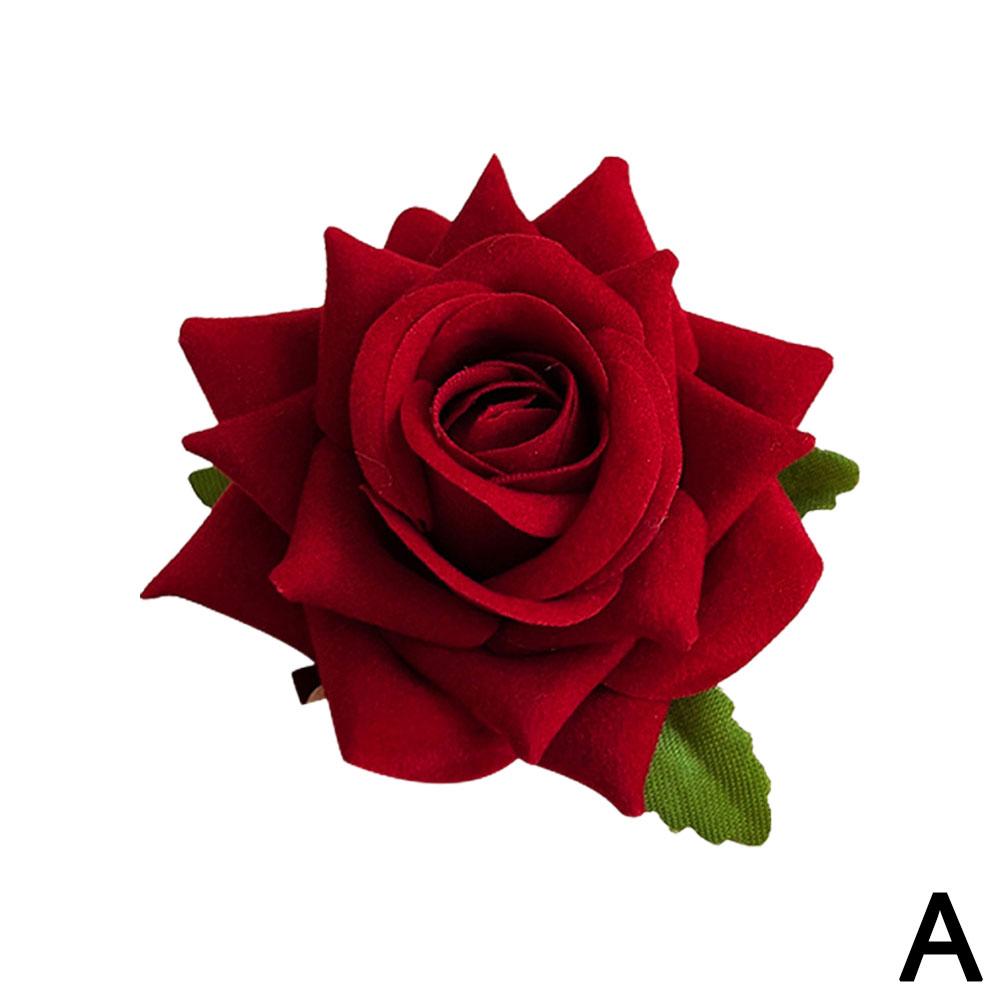 1pcs Retro Red Pink Rose Flower Hairpi Duckbill Clip Flower Brooch Women Hair Accessories Fashion Hair Clips Photo Props