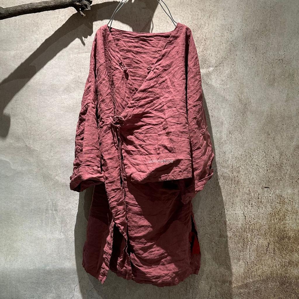 Johnature Women Vintage Shirts V-Neck Long Sleeve Tops Solid Color Spring Button Chinese Style Women Long Shirts