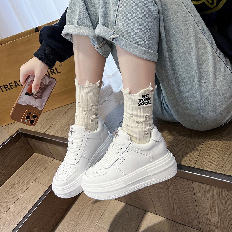 Little white shoes women's new women's shoes versatile shoes  breathable leather thick soles increase height casual board shoes women