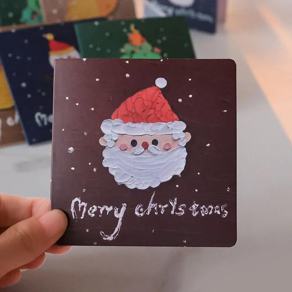 6pcs 3D Santa Claus Decor Card Folding Gift Cards with Envelopes and Stickers Xmas Blessing Card New Year Party Invitation Card
