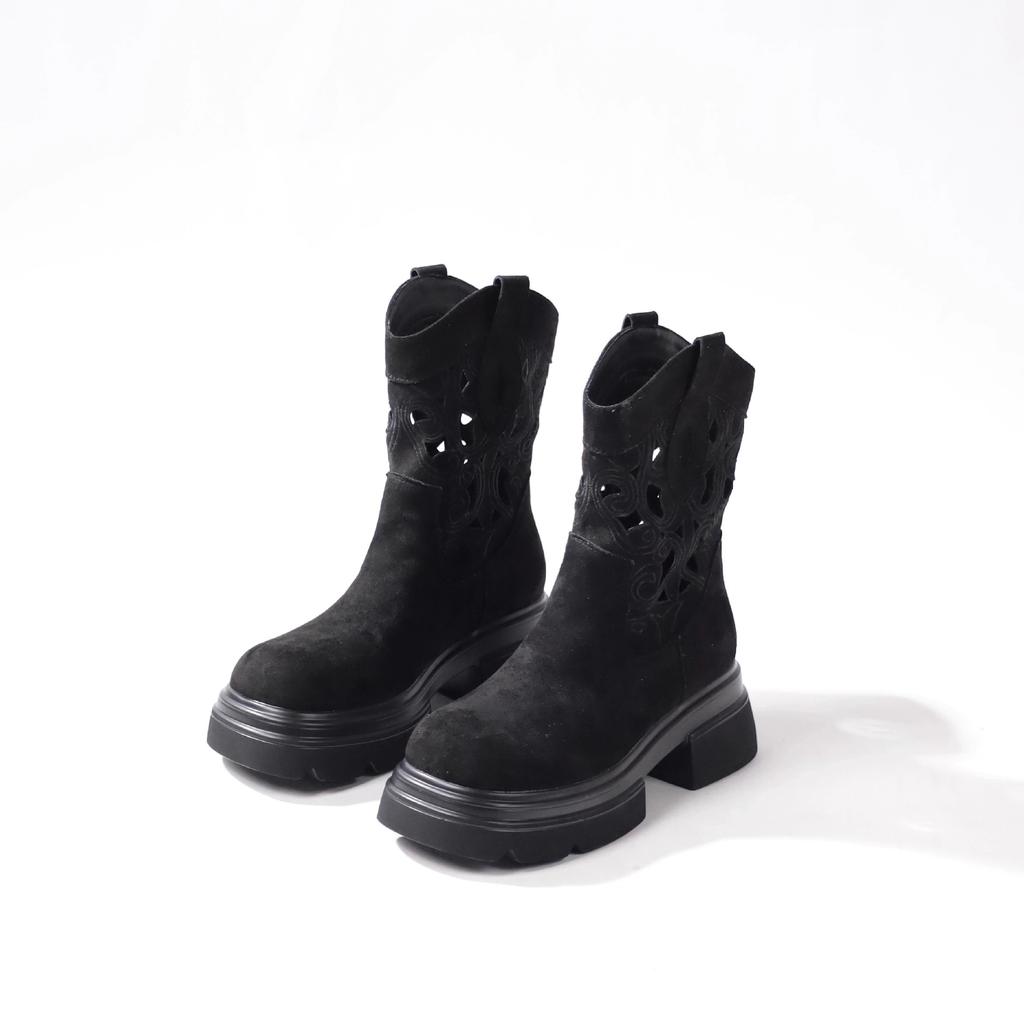 2025 summer thin retro western cowboy boots women's hollow breathable V-port Martin boots small thick-soled short boots