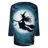 Women's Casual Halloween Printed T Shirt Crew Neck Three Quarter Sleeve Top Witch and Moon Graphic Design