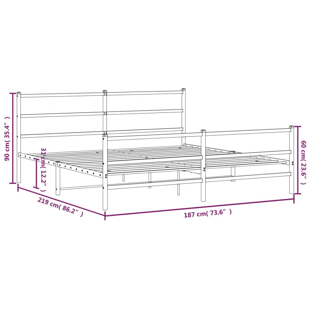 Metal Bed Frame with Headboard and Footboard Black 183 X 213 Cm