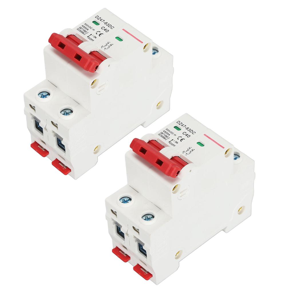 2Pcs Miniature Circuit Breaker 2P 40A DC 500V 4500A Breaking Capacity DIN Rail Mount for Solar PV