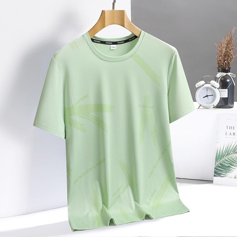 Ice Silk Short Sleeved Men's Loose and Versatile Quick Drying T-shirt Fashionable Casual Sports Breathable Round Neck Top for Men