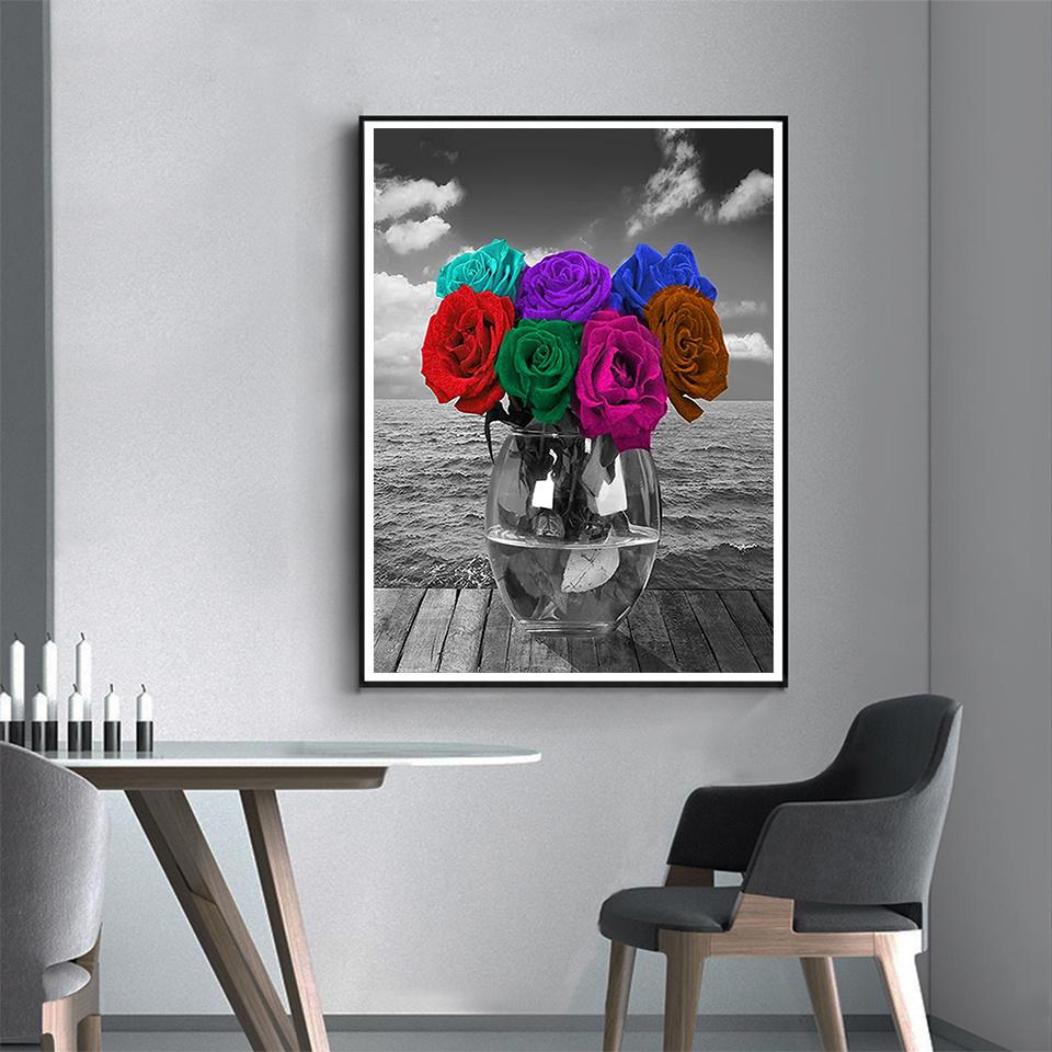 

5D Diy Алмазная картина Букет цветов в темном мире Набор для вышивки крестом Полная алмазная вышивка Мозаика Художественная картина Стразы Декор Подарок Full Round 20x30cm