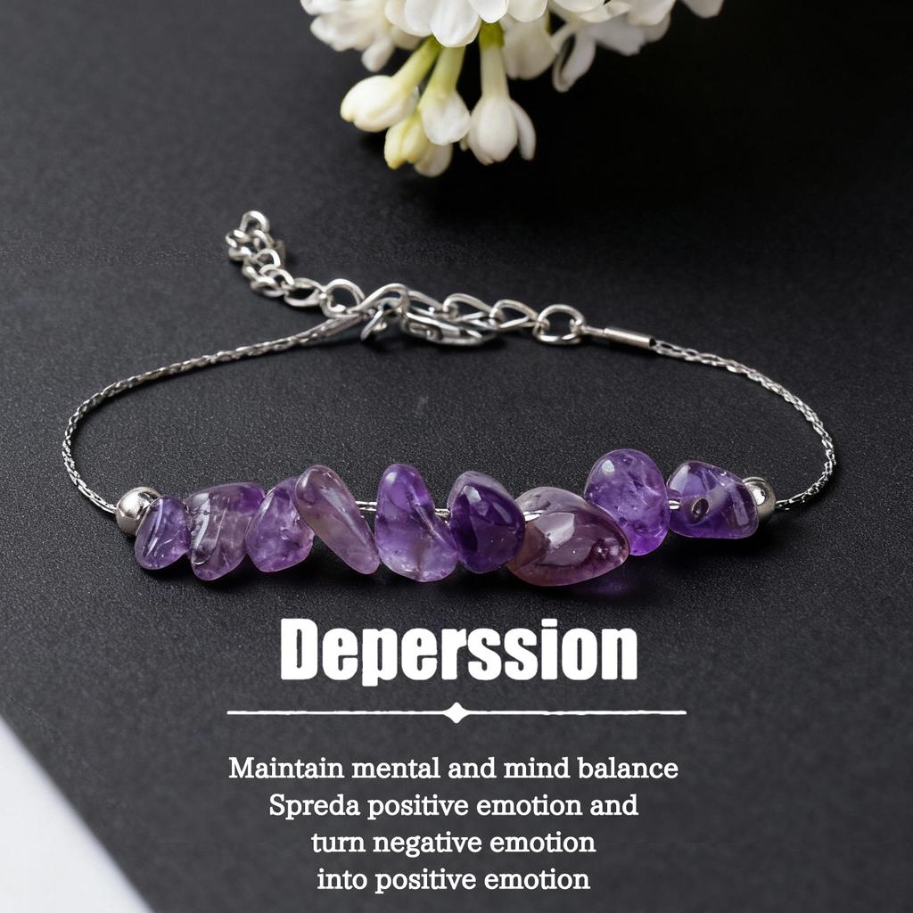 Festive Gifts Amethyst Gravel Beaded Bracelet With Silver Chain Elegant Fashion Jewelry For Women Daily Wear Simple Versatile Accessory