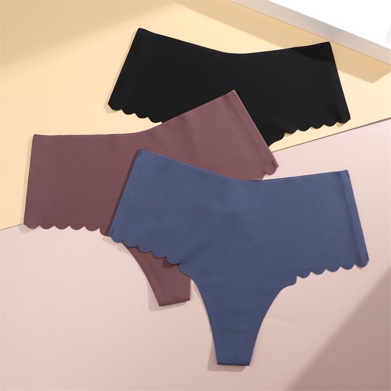 FINETOO Nahtlose Rüschen Damen Höschen Sexy Ice Silk High Waist Tangas Weibliche Bequeme Stretch G-String Dessous S-XXL